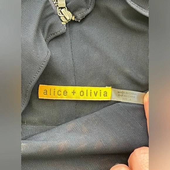 Alice + Olivia Valerie Silk Ruched Mesh Orange White Green Sleeveless Dress SZ 6 - Picture 7 of 12